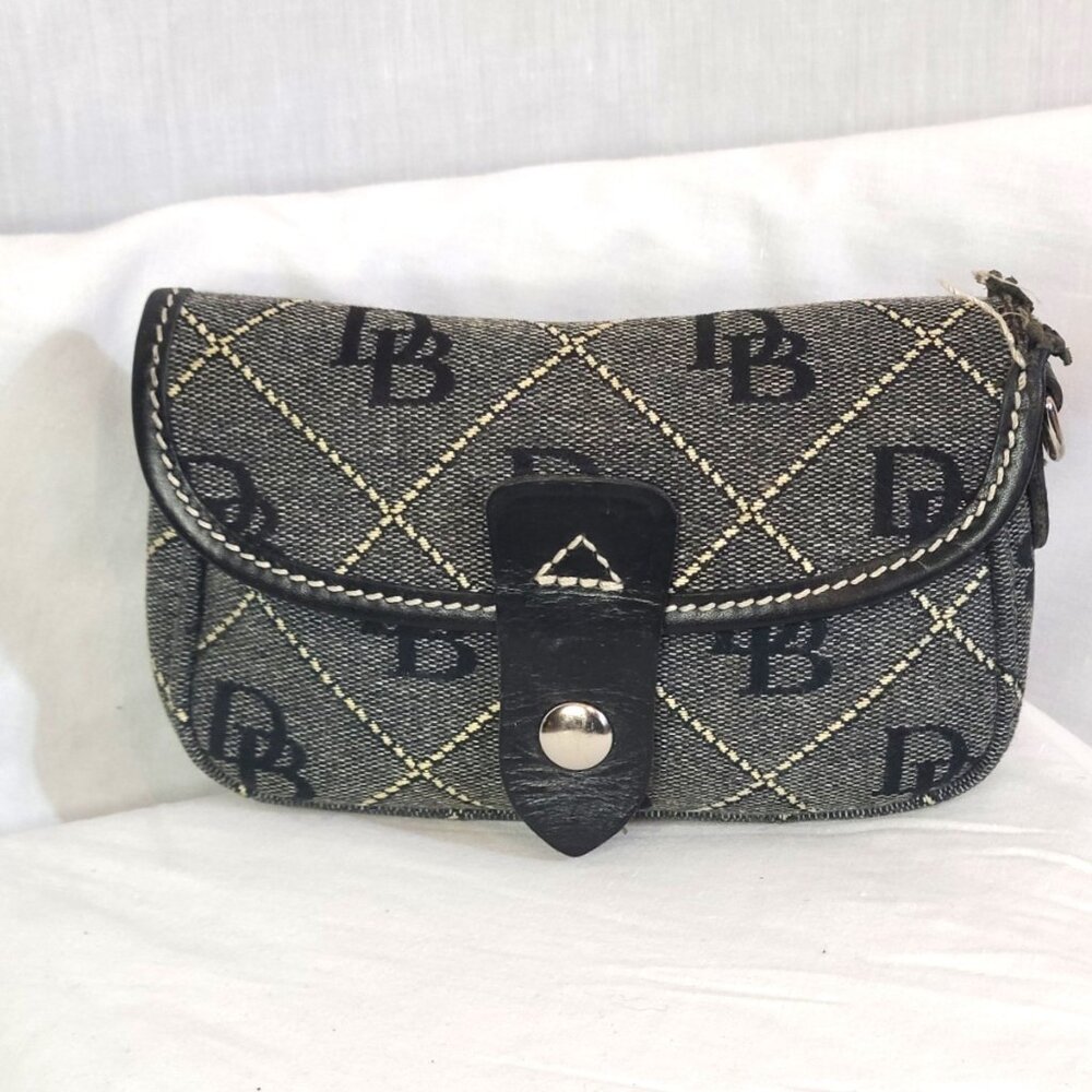 Dooney & Burke Black Signature Gray Snap Make Up Accessory Case Pouch